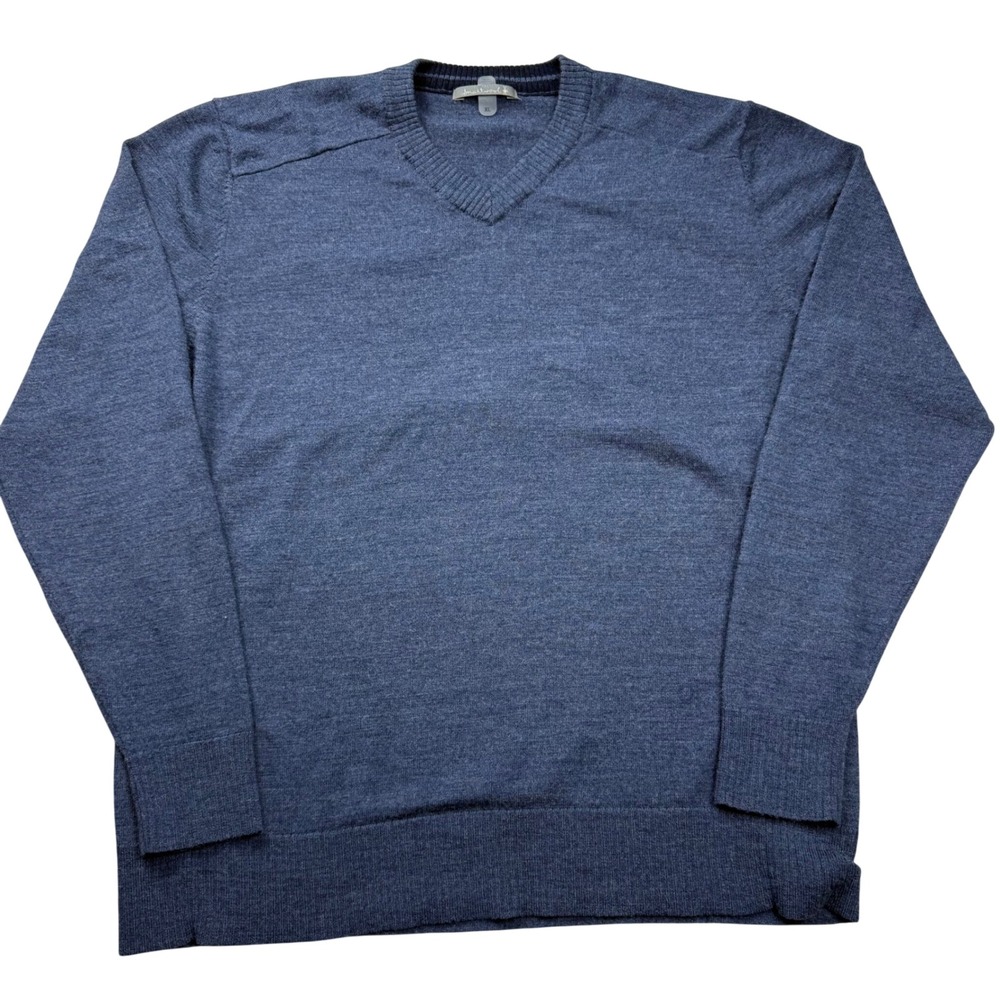 Smartwool Mens XL Blue Merino Wool Blend V-Neck Sweater Heathered Knit Outdoor